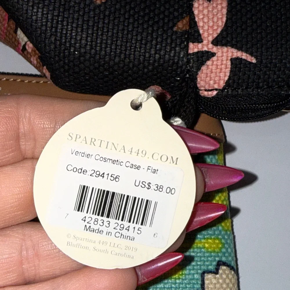 Spartina 449 Cosmetic Case Wristlet‎ 2 Pc Bundle Multi Floral Linen Leather